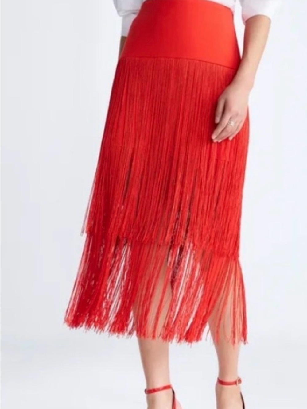 Pencil Skirt with Fringe in Red